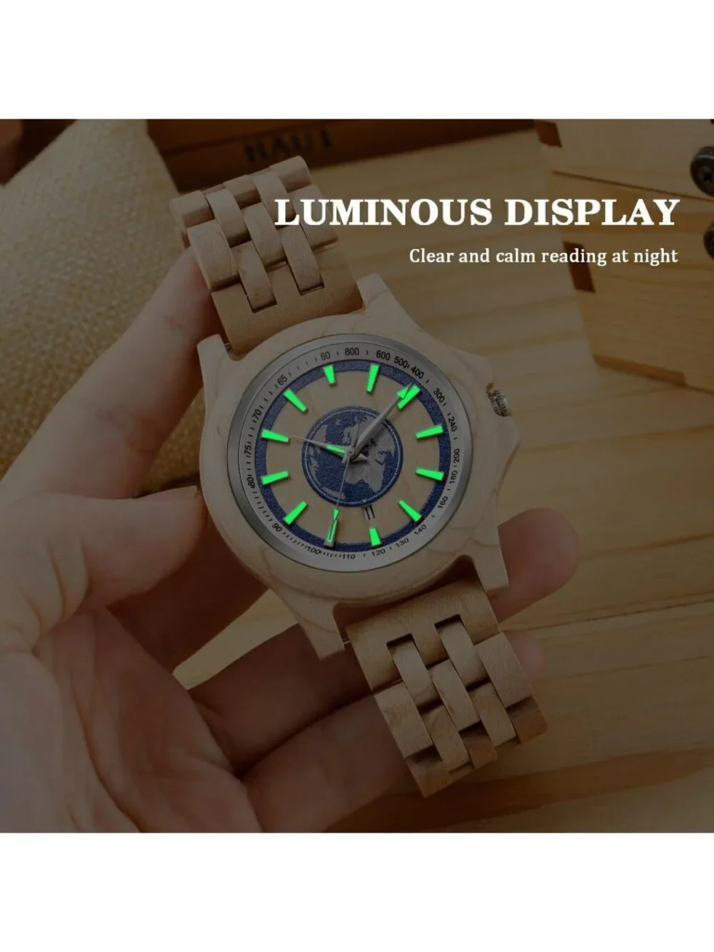 Men Beige Quartz Solid Ebony Zebra Fold over Clasp Wood Strap Round Wooden Watch